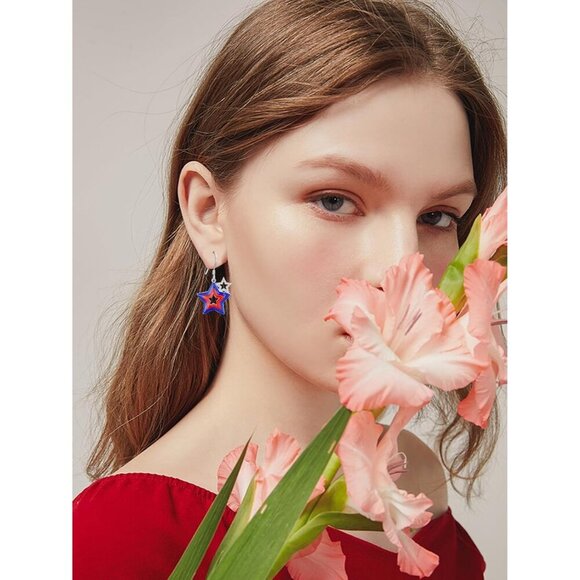 925 Sterling American Flag Independence Day Dangle Earring for Women - Picture 5 of 6